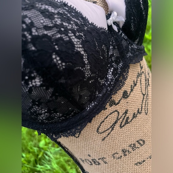 Victorias Secret DREAM ANGELS Lined Demi Bra • black lace & white trim • 34DD • - Picture 12 of 16